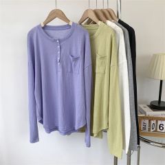 2025 New Snowflake Linen Button Pocket Design Snow Cotton Crew Neck Long Sleeve T-Shirt for Women Spring