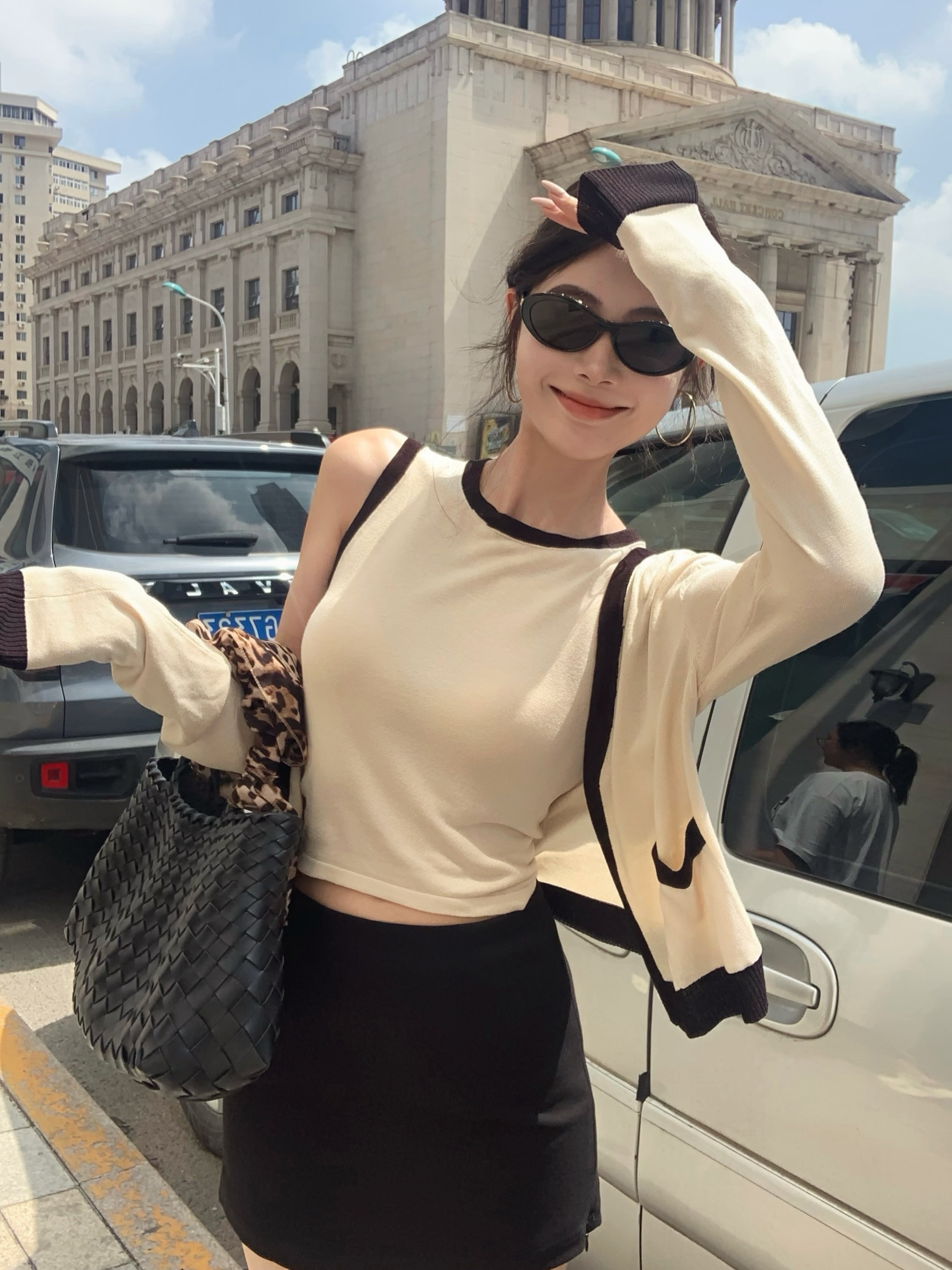 Real shot, new style knitted cardigan, Xiaoxiangfeng vest, two-piece set