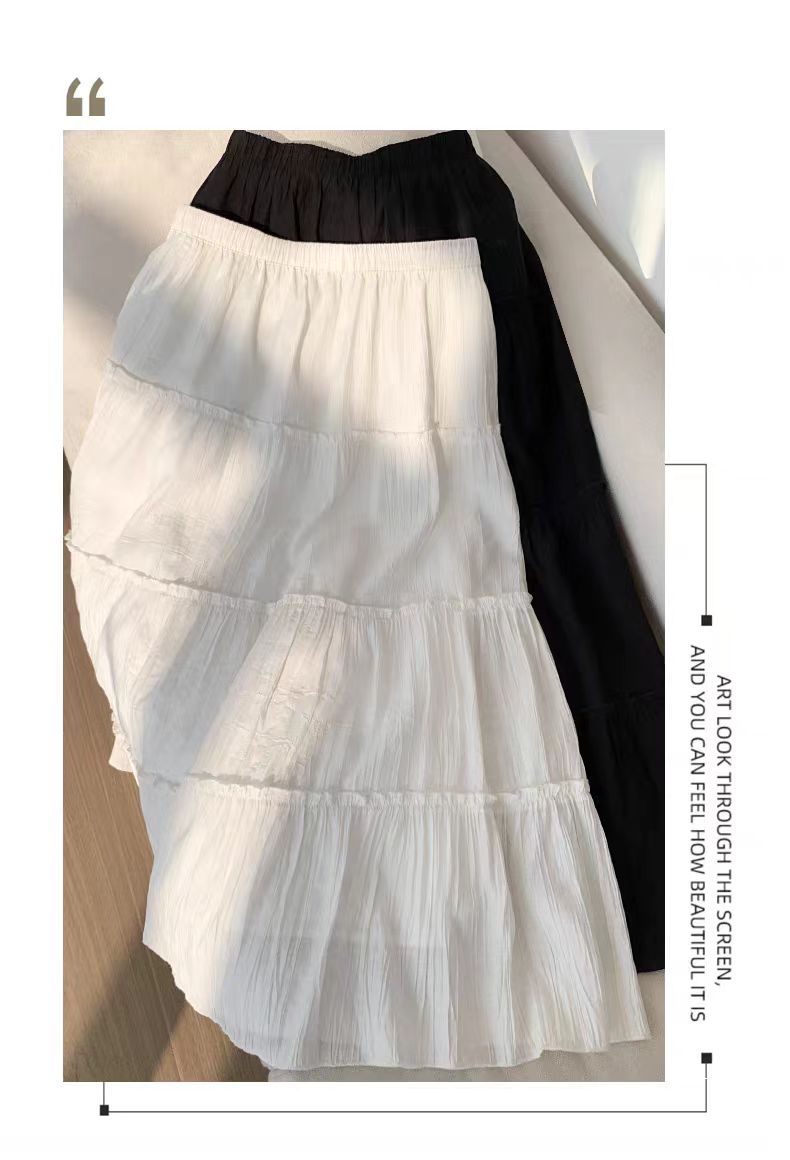 Large size white skirt for women with high waist summer mid-length A-line ballet style puffy cake skirt