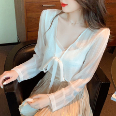 Shipped small shawl jacket for women 2025 spring and summer new versatile chiffon sunscreen ultra-thin short outer cardigan