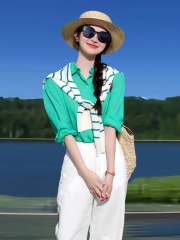New spring and summer green shirt for women with niche design, unique and beautiful sunscreen top