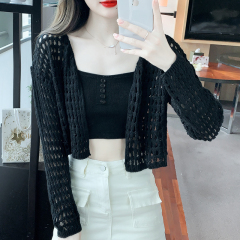 Shipped 2025 Spring and Summer New Loose Hollow Sweater Knitted Cardigan Long Sleeve Short