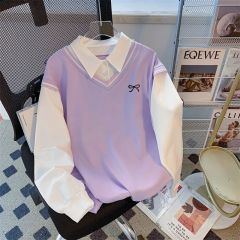 Actual shot 2025 new style back pocket ribbed crew neck polo hoodie women cartoon long sleeve outerwear