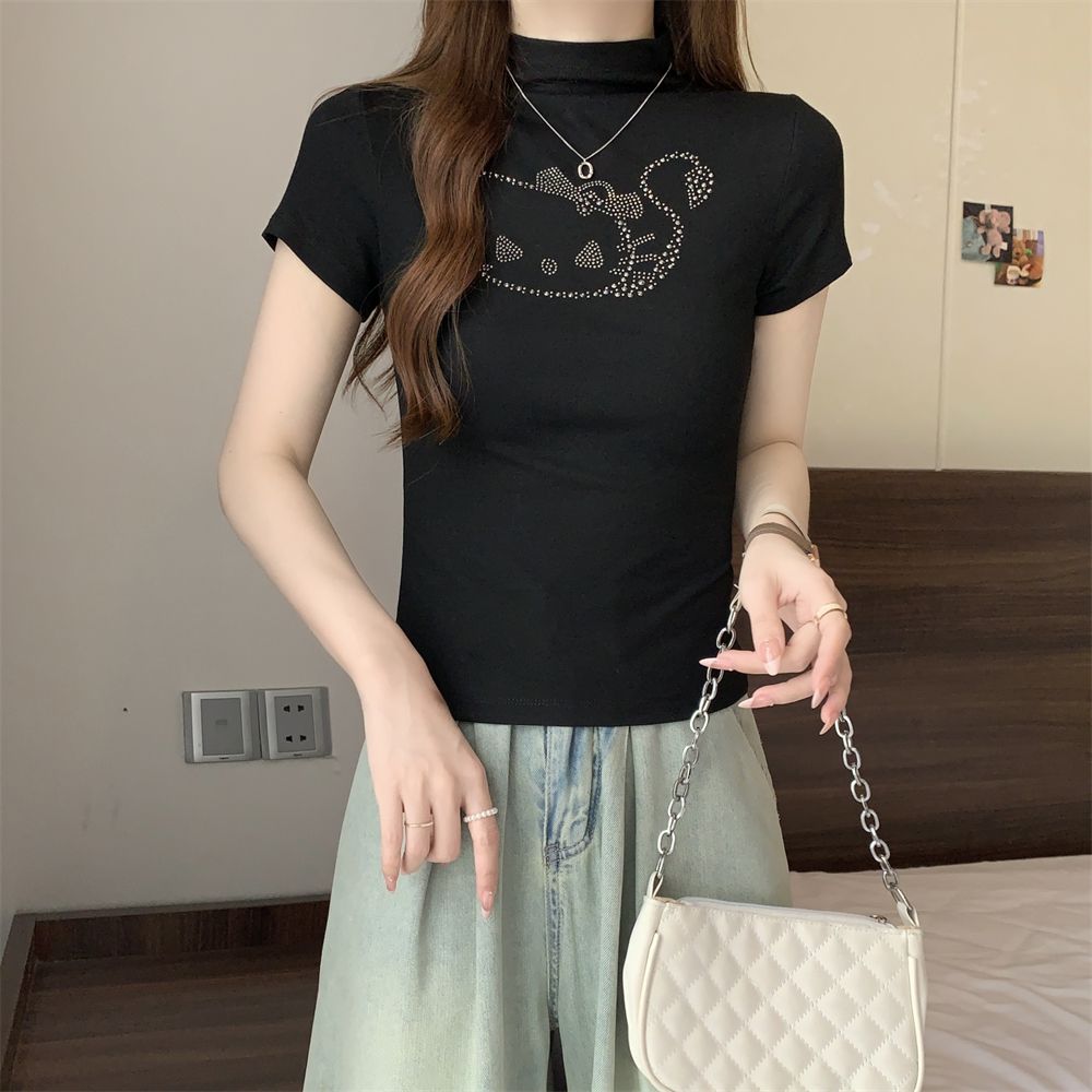 實拍  40支純棉210克92棉/8氨綸短袖T恤女燙鑽