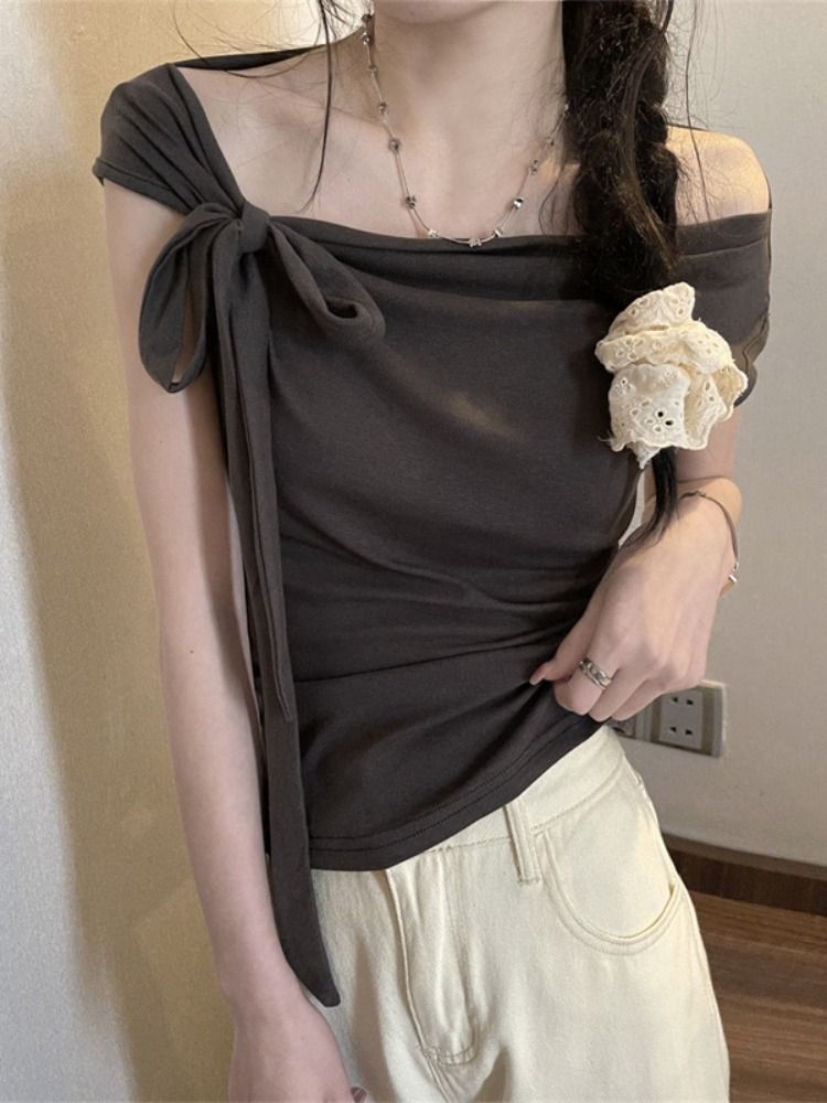 Foreign trade original summer new Korean version one-shoulder off-shoulder T-shirt for women's summer small straps short hot girl top