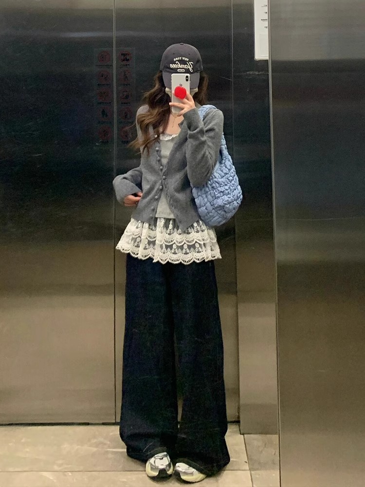 Korean exterior grey long-sleeved knitted cardigan for women in spring and autumn chic unique outfit small loose top jacket
