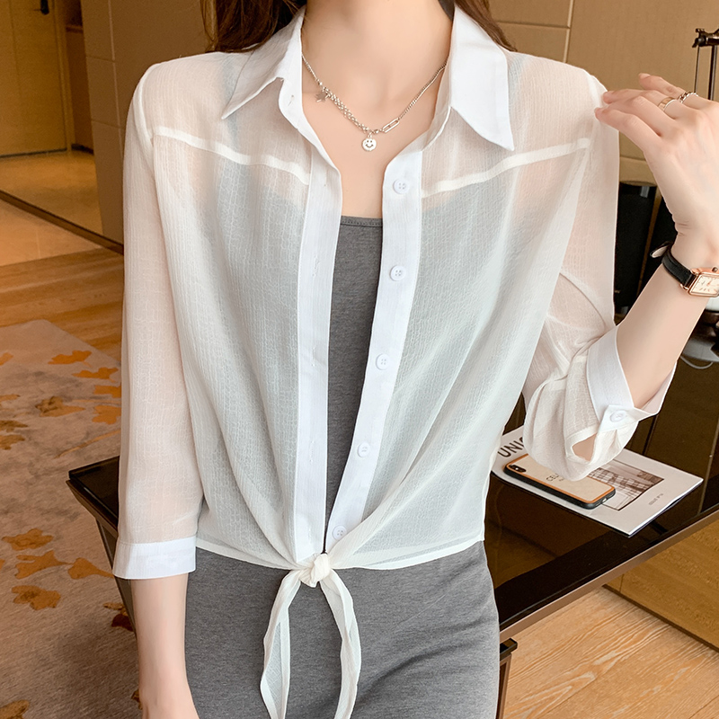 Real photos of 2025 summer new solid color chiffon shirt versatile and personalized sun protection clothes air conditioning shirt