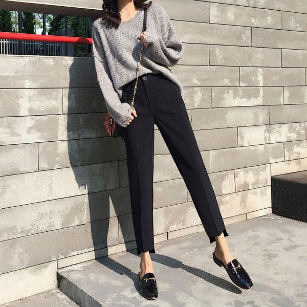 Black Suit Pants for Women - Spring and Summer Straight Leg 9-Inch Small Harlon Pants - Petite Women's Pants - Workwear Smoked Pipe Pants