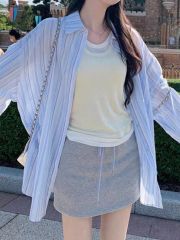 Blue striped thin sunscreen shirt jacket for women's summer niche design French top