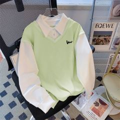 Photographed 2025 New Model Back Zip Woven Polo Neck Sweatshirt Women's Cartoon Long Sleeve Outerwear