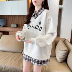 Photographed 2025 New Model Back Strap Striped Polo Neck Sweatshirt Women's Cartoon Long Sleeve Outerwear