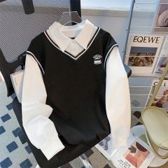 Real shot 2025 new style back collar twill shirt thin POLO collar women's cartoon long-sleeved coat 