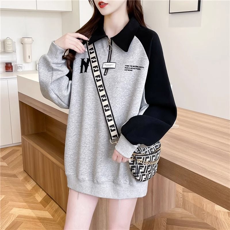 Pure Cotton & Polyester Blended Spring and Autumn Season Outerwear with Striped Embroidered Polo Collar and Long Sleeve Hoodie