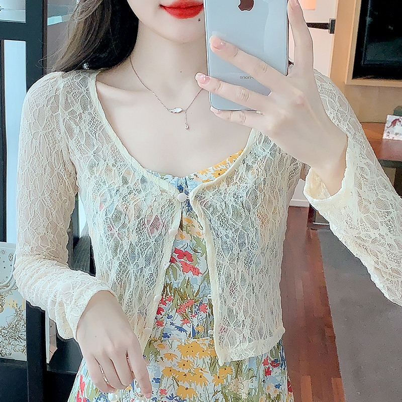 Shipped 2025 Spring and Summer New Short Button Slim Lace Jacket Long Sleeve Sunscreen Clothes for Women