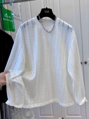 Extra large size 300 catties European station white round neck hollow long sleeve T-shirt women's top loose fashionable base shirt spring and summer