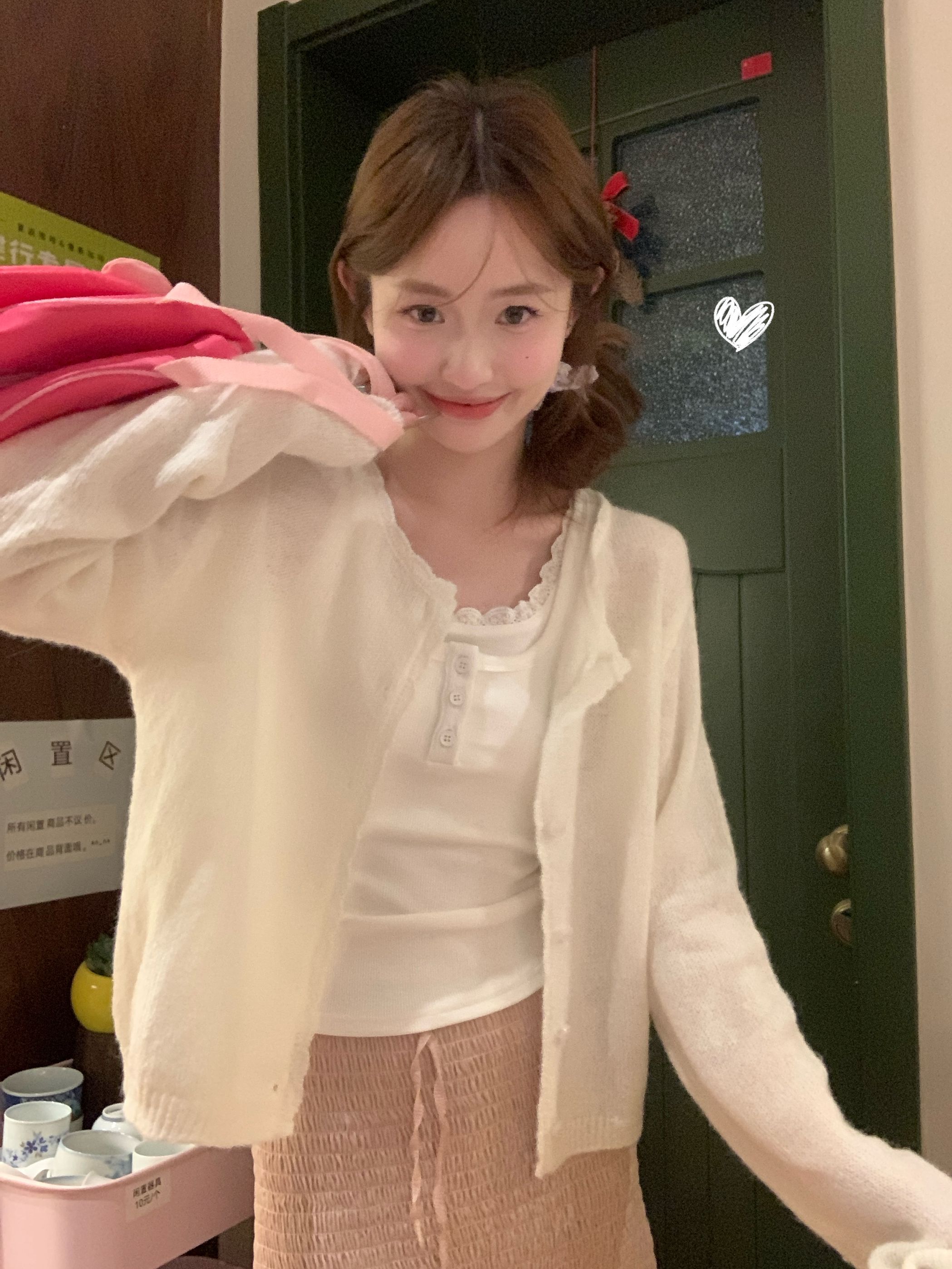 Real photos Korean simple, age-reducing long-sleeved round neck thin knitted cardigan loose slim shirt top