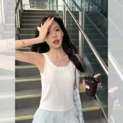 White pure cotton I-shaped suspender vest for women in summer wear lace sleeveless short sweet and spicy top