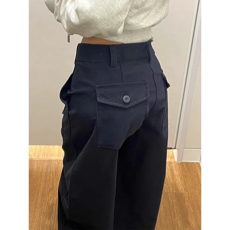 Suit waist 2025 early spring new navy blue loose casual pants work pants scimitar pants