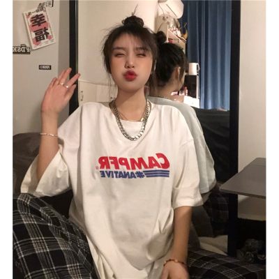 Foreign trade original summer new chic Hong Kong flavor short-sleeved T-shirt design niche internet celebrity ins trendy gray top for women