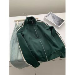 American Retro Double Strap Hooded Sweatshirt for Women Spring Autumn Small Size Shoulder Sleeve Slim Collar Zipper Cardigan Top