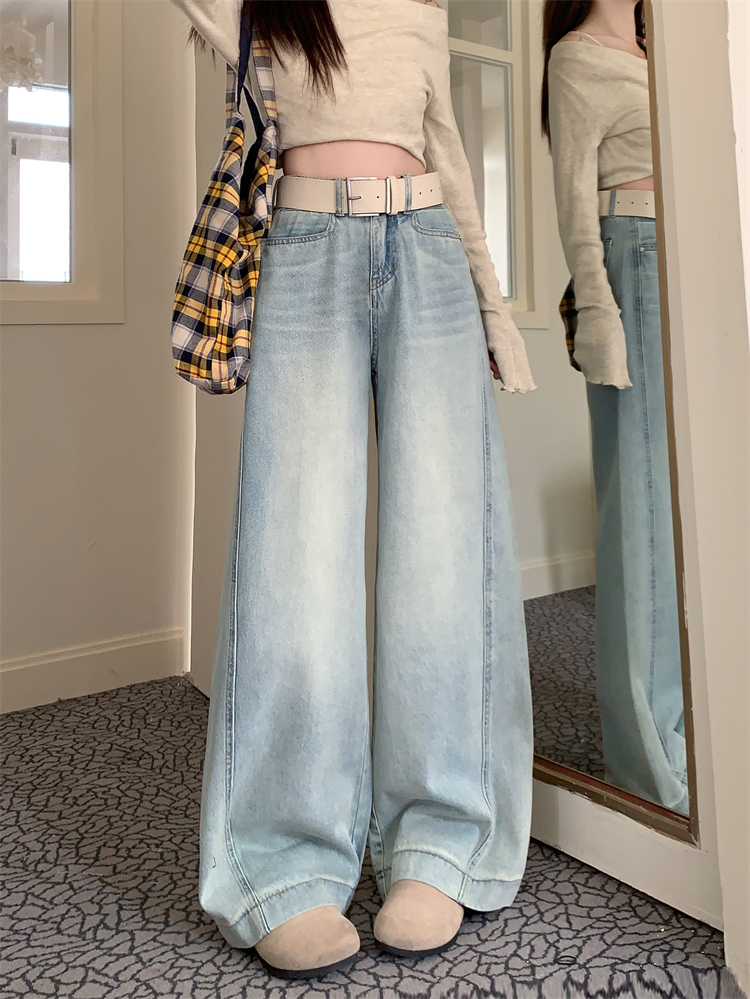 Real shot ~Retro wash wide-leg jeans for women's new high-waisted slimming straight-leg floor trousers