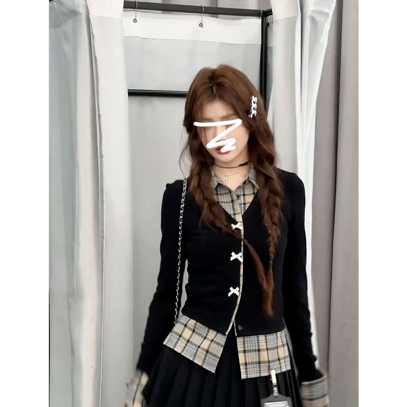 韓國chic美式復古學院風穿搭假兩件襯衫女秋冬長袖修身內搭上衣潮