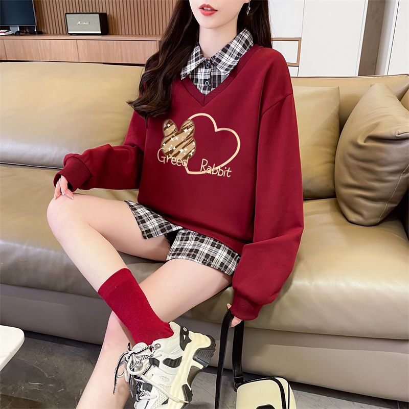 實拍 2025年新款後包領斜紋 上衣薄款POLO領衛衣女卡通長袖外套