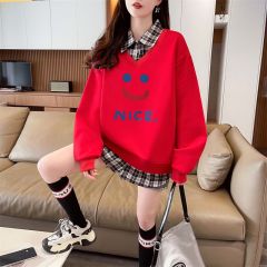 Photographed 2025 New Model Back Strap Striped Polo Neck Sweatshirt Women's Cartoon Long Sleeve Outerwear