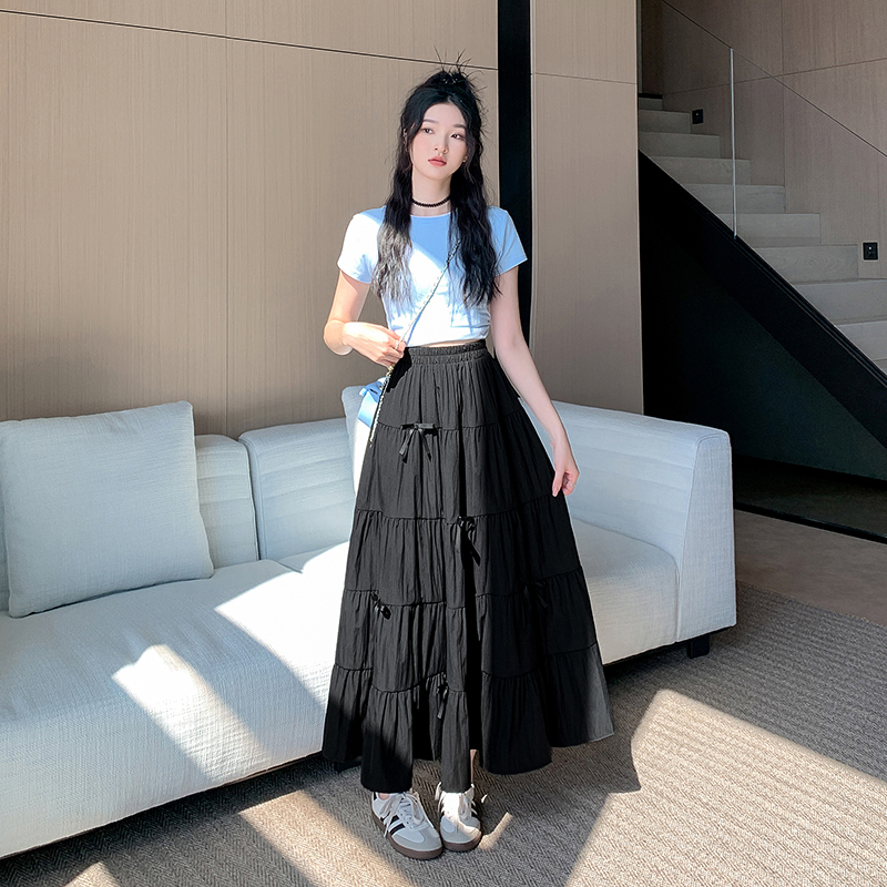 Real-life white skirt 2025 spring new French sweet style A-line skirt high-waisted slim splicing midi skirt