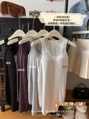 Real shot 2025 American suspender vest design irregular black long pure style base top