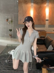 Real shot of American retro hot girl lace spliced ​​suspender dress for women with backless sexy hip skirt