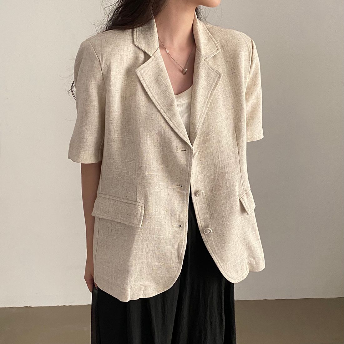 Korean chic summer large size women's retro lapel single-breasted loose cotton and linen suit jacket M-4XL 200 catties