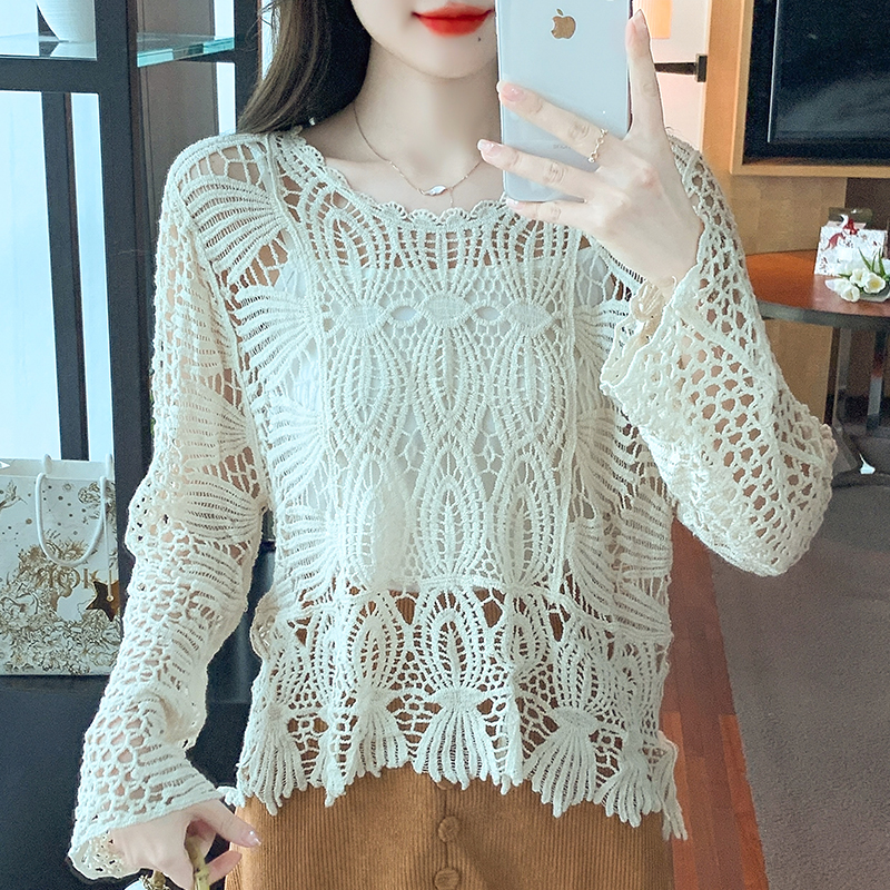 Shipped 2025 spring and summer real shot large size new loose hollow pullover knitted sweater