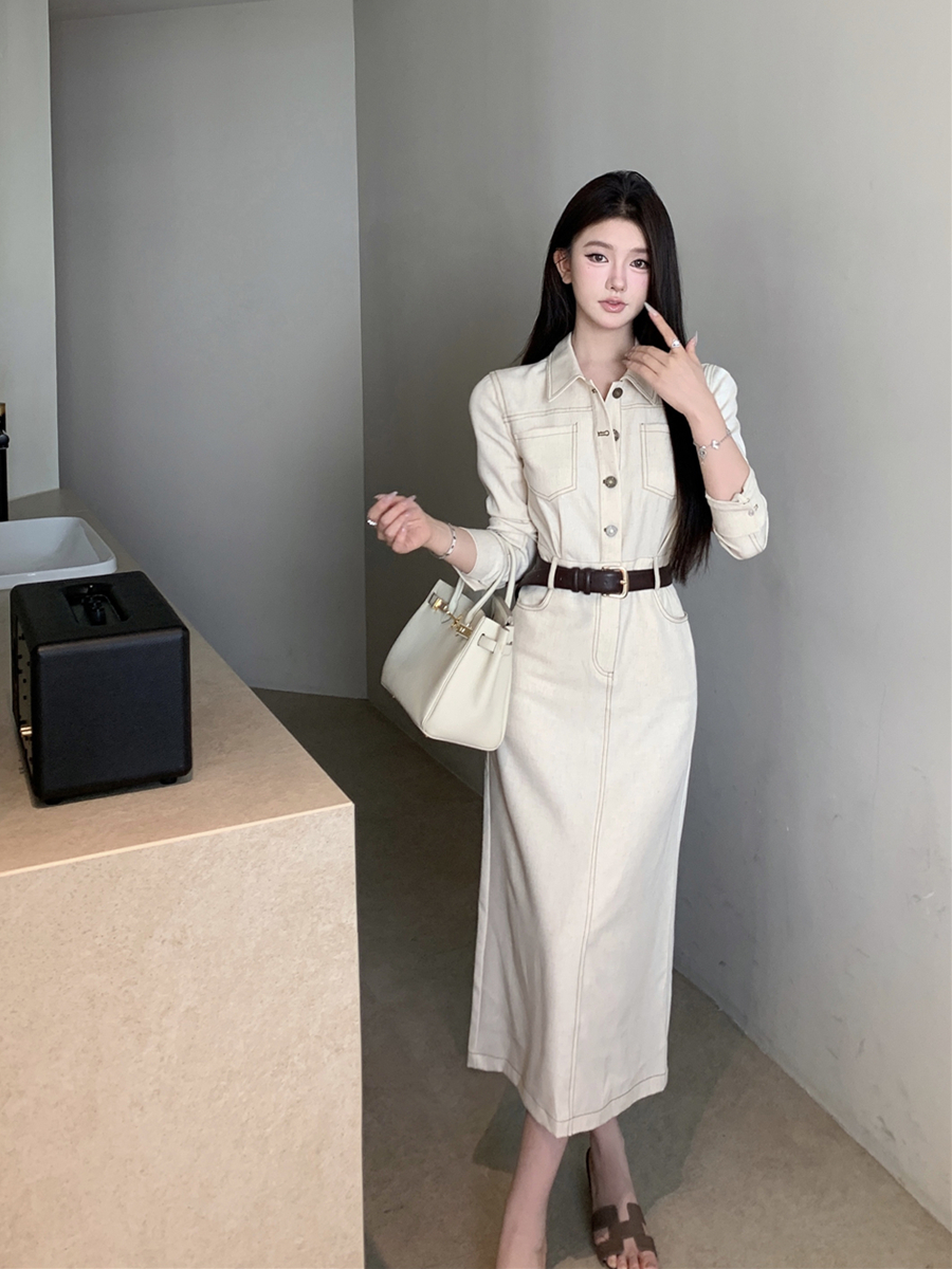 Real shot of new French retro sexy waist-hugging and slim temperament work dress long skirt for women
