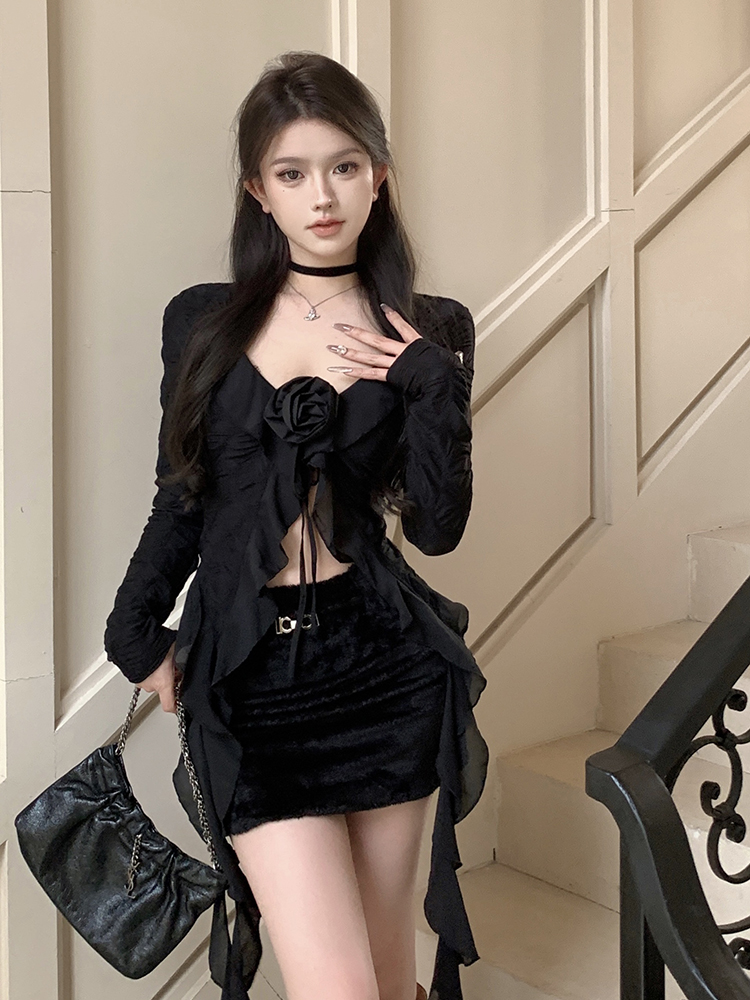 Real shot, irregular design sense of ruffled flowers shirt