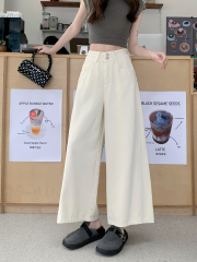 Real shot #New loose jeans for women's retro wash two-button straight wide-leg nine-point pants
