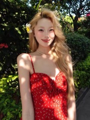 Retro hot girl pleated red suspender dress women's summer vacation style slim waisted A-line skirt short skirt