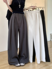 Real-life high-end suit wide-leg pants for women's new design high waist droop loose casual floor trousers