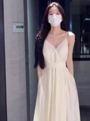 Tea Break French Style Dress for Children Summer Petite Sweet Waist Cinching Slimming Beach Vacation Sleeveless Strappy Long Dress