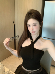 Real photos~ New style of halter neck hanger design tie high intelligence base with grey backless vest
