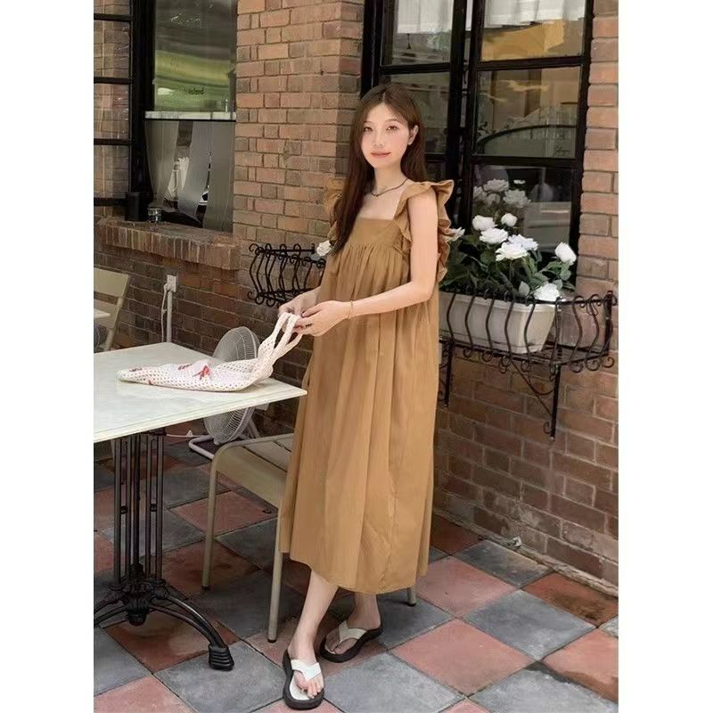 Sweet backless flying sleeves bow tied dress for new summer vacation cover flesh to make you look slim A-line long skirt