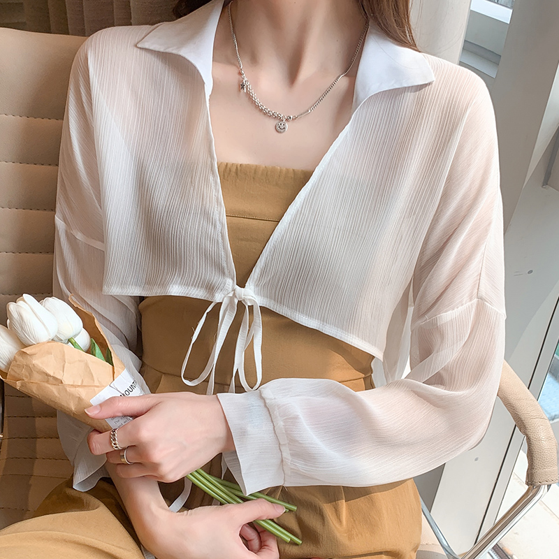 Shipped small shawl jacket for women 2025 spring and summer new small vest chiffon sun protection clothes thin short outer cardigan