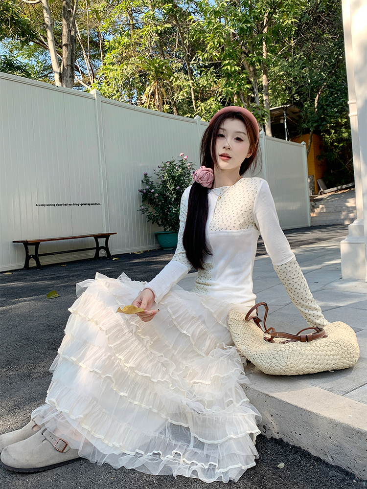 實拍 元氣少女韓chic春夏仙氣飄飄蛋糕裙