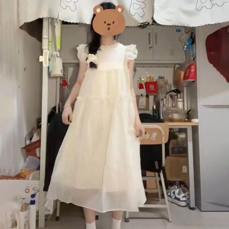 College style summer sweet and gentle little flying sleeve dress with small loose temperament unique and exquisite dress
