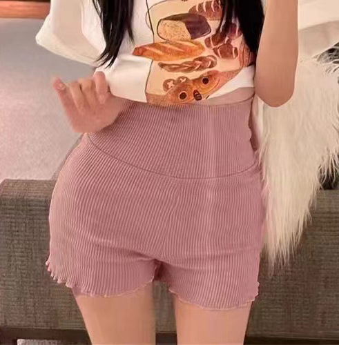 Summer New Style Elegant High-Waisted Solid Color Corset Edge Knit Shorts
