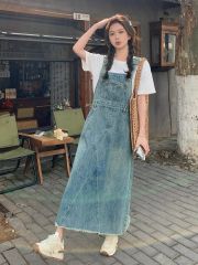 Hong Kong-style retro artistic denim overalls dress for women, summer new arrival&mdash;Korean-style loose-fitting, trendy, and age-reducing "Kikyō" dress