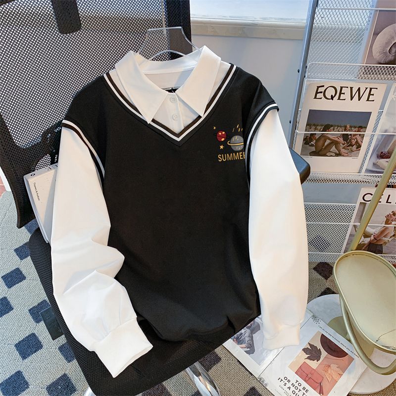 實拍 2025年新款後包領斜紋 上衣薄款POLO領衛衣女卡通長袖外套