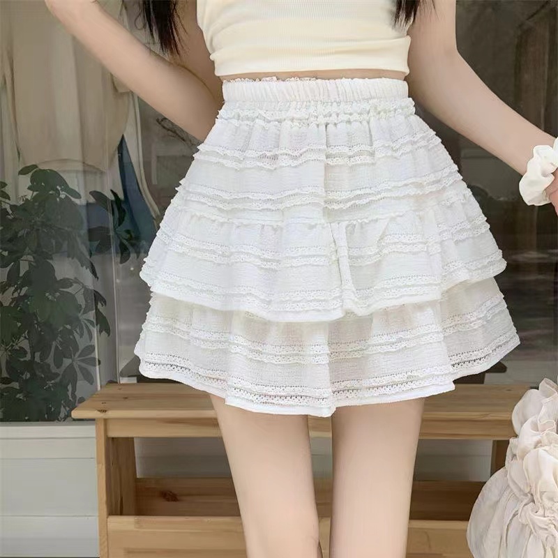 Original fabric ballet-inspired sweet fluffy high-waisted skirt, stylish and modest short skirt for women