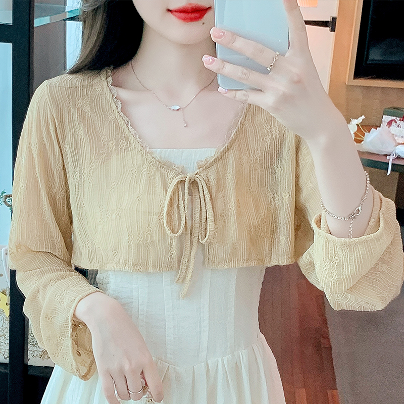 Shipped 2025 Spring and Summer New Short Lace-up Cardigan Small Jacket Thin Sunscreen Long Sleeve Women