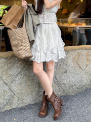 Real shot of irregular lace splicing skirt for women 2025 spring new slim cake skirt A-line short skirt